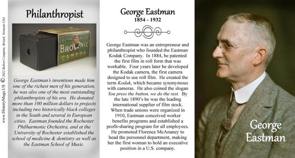 George Eastman, inventor, biographical history mug tri-panel.