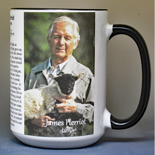 James Herriot, author of "All Creatures Great and Small," biographical history mug.