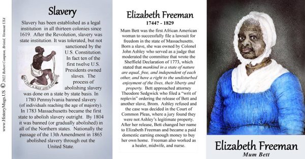 Elizabeth Freeman, also known as Mum Bett, biographical history mug tri-panel.