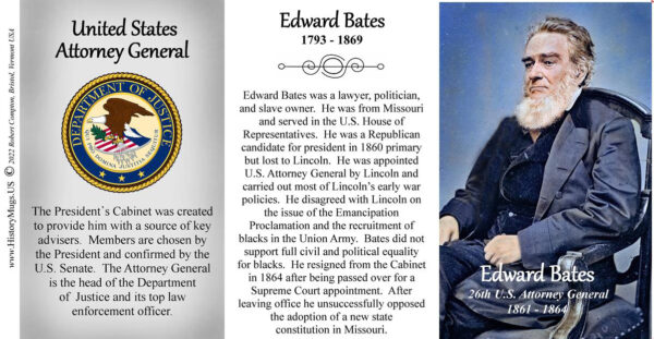 Edward Bates, 26th US Attorney General biographical history mug tri-panel.
