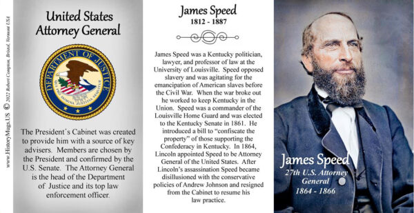 James Speed, 27th US Attorney General biographical history mug tri-panel.
