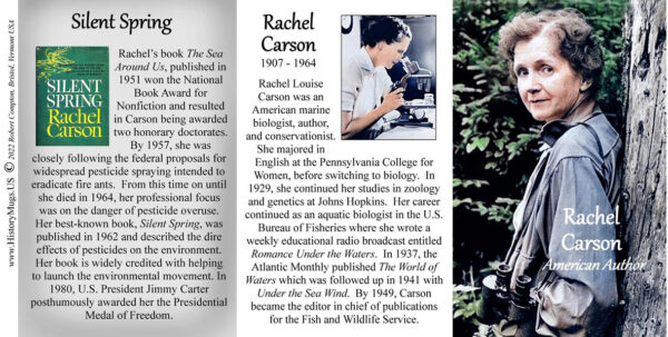 Rachel Carson, American Author biographical history mug tri-panel.