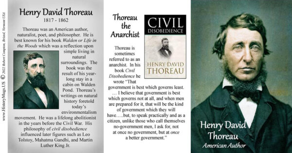 Henry David Thoreau, American Author biographical history mug tri-panel.