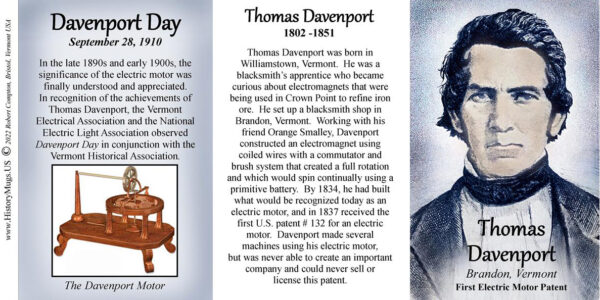 Thomas Davenport, inventor of electric motor history mug tri-panel.
