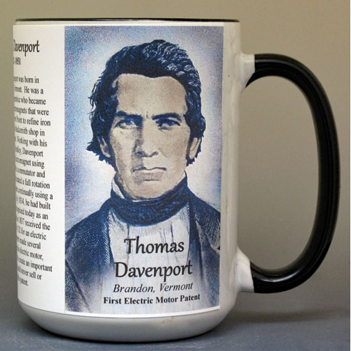 Thomas Davenport, American inventor biographical history mug. 