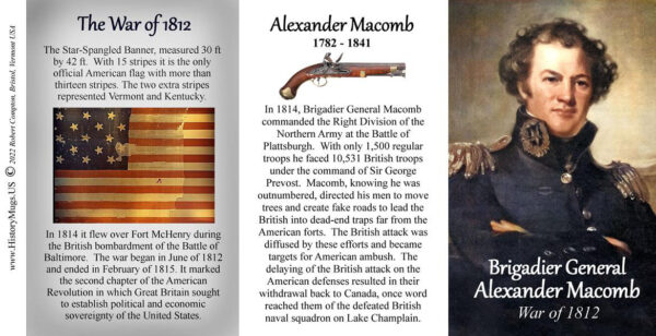 Alexander Macomb, US Naval officer, War of 1812 biographical history mug tri-panel.