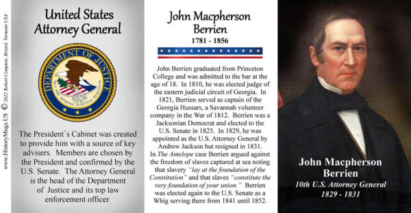 John Berrien, 10th US Attorney General biographical history mug tri-panel.