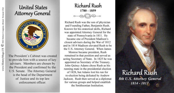 Richard Rush, 8th US Attorney General biographical history mug tri-panel.