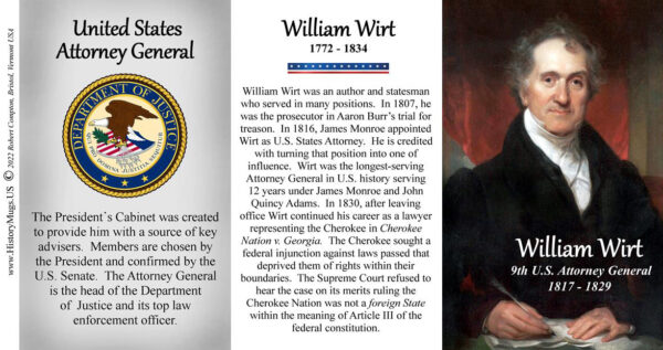 William Wirt, 9th US Attorney General biographical history mug tri-panel.