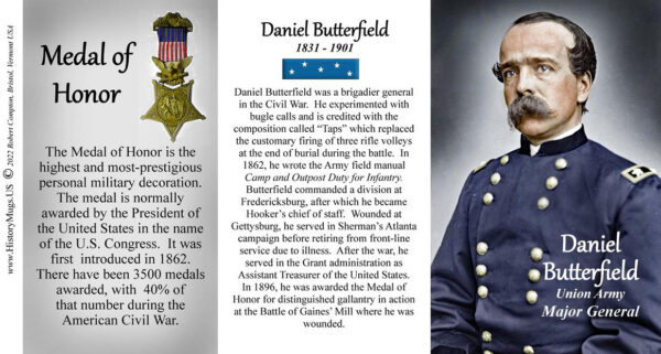 Daniel Butterfield, US Civil War Medal of Honor recipient biographical history mug tri-panel.