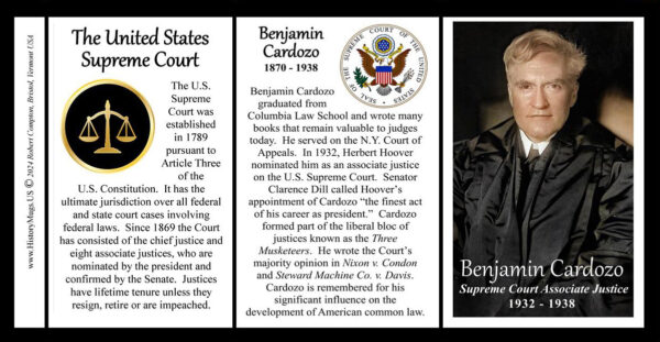 Benjamin Cardozo, US Supreme Court Associate Justice biographical history mug tri-panel.