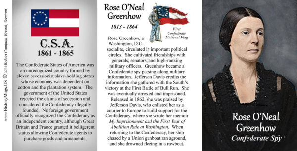 Rose O’Neal Greenhow, Confederate spy, biographical history mug tri-panel.