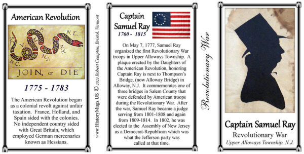 Captain Samuel Ray, Revolutionary War biographical history mug tri-panel.