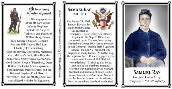 Samuel Ray, Union Army US Civil War biographical history mug tri-panel.