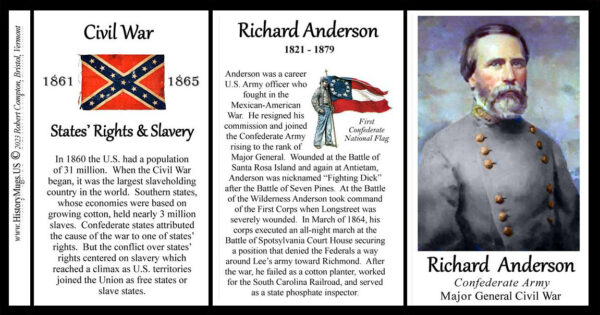 Richard Anderson, Confederate Army, US Civil War biographical history mug tri-panel.
