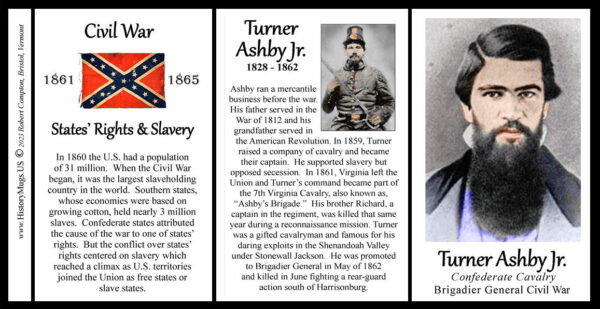 Turner Ashby, Confederate Army, US Civil War, biographical history mug tri-panel.