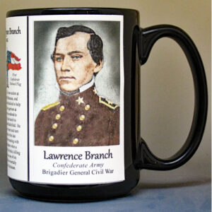 Lawrence Branch, Confederate Army, US Civil War biographical history mug.