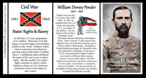 William Pender, Confederate Army, US Civil War biographical history mug tri-panel.