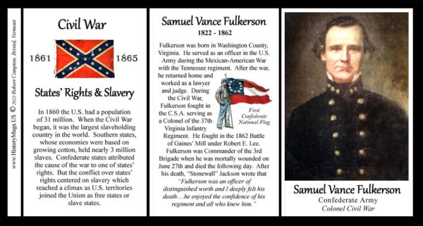 Samuel Vance Fulkerson, Confederate Army, US Civil War biographical history mug tri-panel.