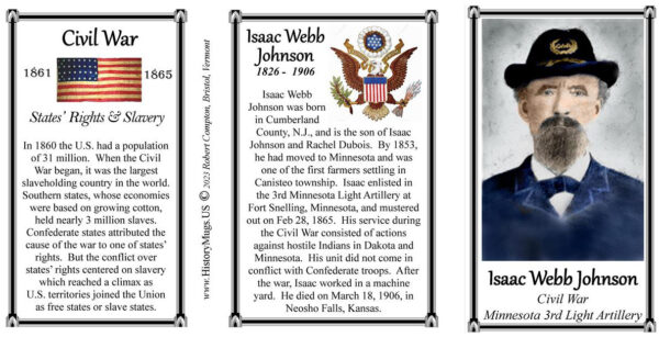 Isaac Webb Johnson, Union Army, US Civil War biographical history mug tri-panel.