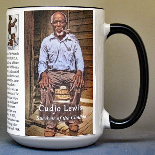 Cudjo Kazoola Lewis, African American history biographical history mug. 