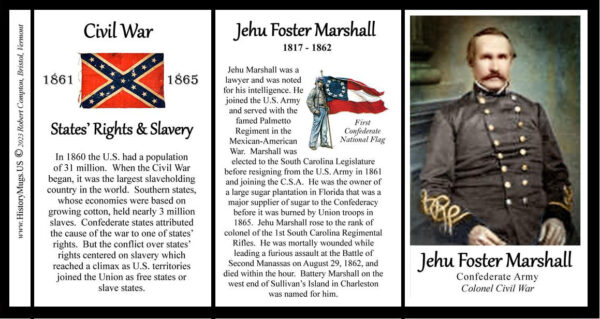 Jehu Foster Marshall, Confederate Army, US Civil War biographical history mug tri-panel.