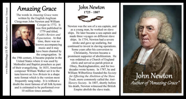 John Newton, English cleric who wrote “Amazing Grace” biographical history mug tri-panel.