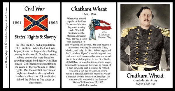 Chatham Roberdeau Wheat, Confederate Army, US Civil War biographical history mug tri-panel.