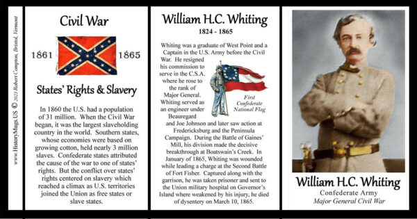 William Henry Chase Whiting, Confederate Army, US Civil War biographical history mug tri-panel.