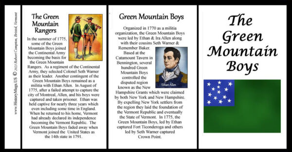 Green Mountain Boys biographical history mug tri-panel.