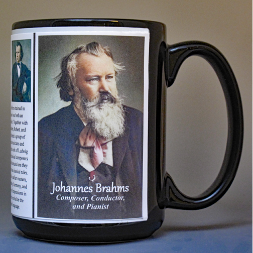 Johannes Brahms, composer, biographical history mug.