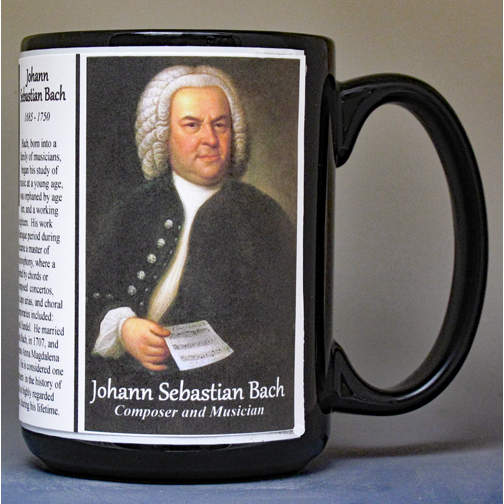 Johann Sebastian Bach, composer, biographical history mug.