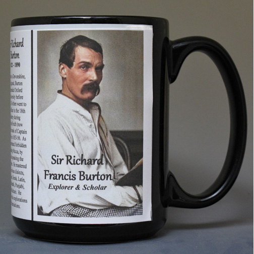 Sir Richard Burton, explorer, biographical history mug. 