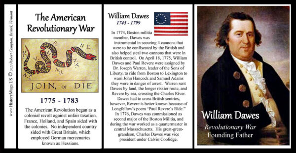 William Dawes, US Revolutionary War biographical history mug tri-panel.