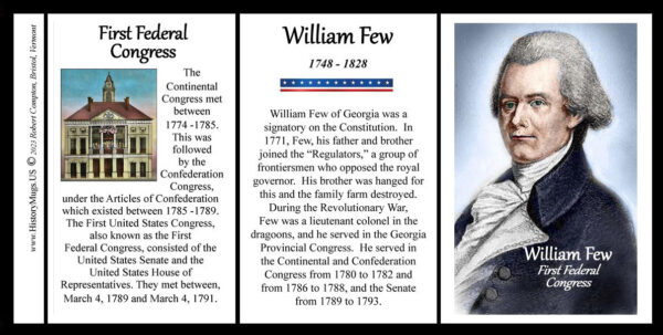 William Few, First Federal Congress biographical history mug tri-panel.