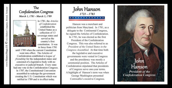 John Hanson, President of the Confederation Congress, biographical history mug tri-panel.