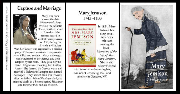 Mary Jemison, biographical history mug tri-panel.