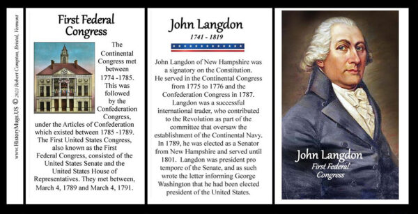 John Langdon, First Federal Congress biographical history mug tri-panel.