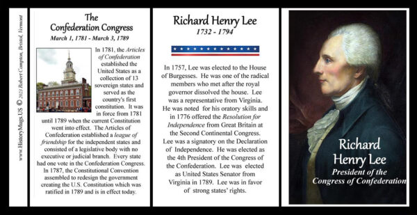 Richard Henry Lee, President of the Confederation Congress, biographical history mug tri-panel.