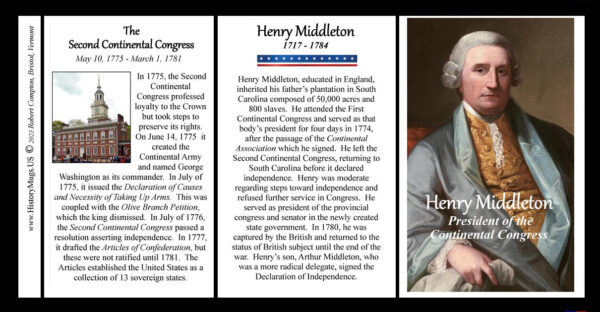 Henry Middleton, President of the Continental Congress, biographical history mug tri-panel.
