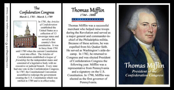 Thomas Mifflin, President of the Confederation Congress, biographical history mug tri-panel.