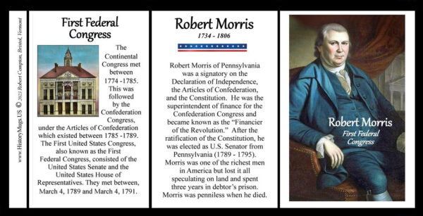 Robert Morris, First Federal Congress biographical history mug tri-panel.