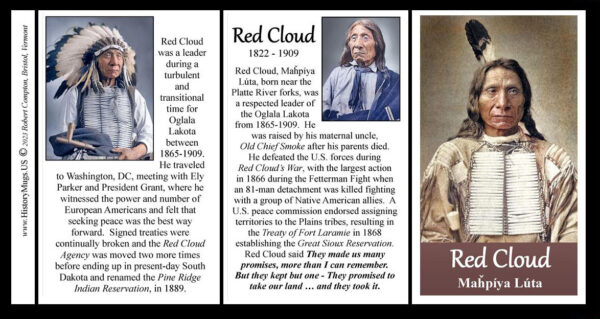 Red Cloud, Native American biographical history mug tri-panel.