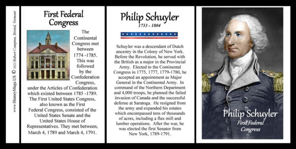 Philip Schuyler, First Federal Congress biographical history mug tri-panel.