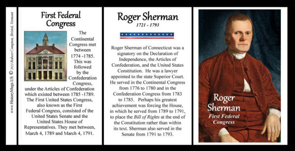 Roger Sherman, First Federal Congress biographical history mug tri-panel.