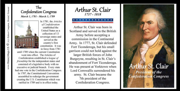 Arthur St. Clair, President of the Confederation Congress, biographical history mug tri-panel.