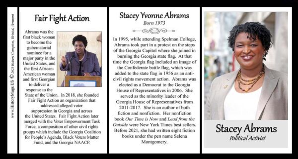 Stacey Abrams, Civil Rights biographical history mug tri-panel.
