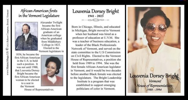 Louvenia Dorsey Bright, Vermont House of Representatives biographical history mug tri-panel.