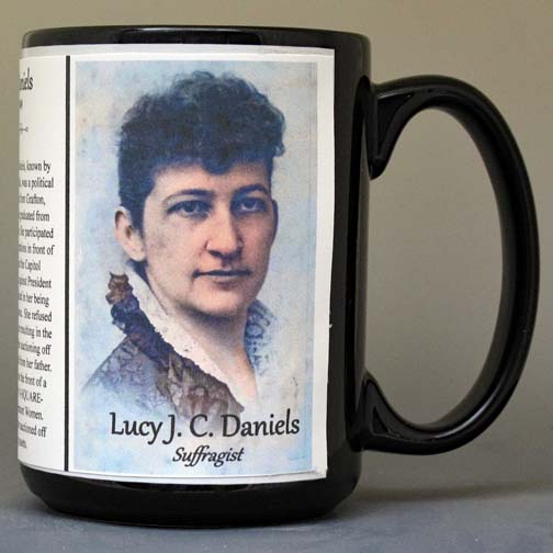 L.J.C. Daniels, Women’s Suffrage activist, biographical history mug. 