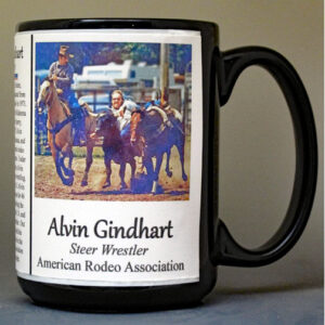 Alvin Gindhart, rodeo champion, biographical history mug.